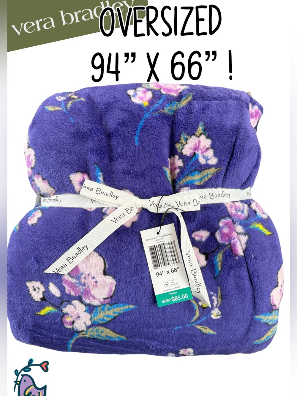 🌸Vera Bradley WILD ROSES Throw 94”X66”